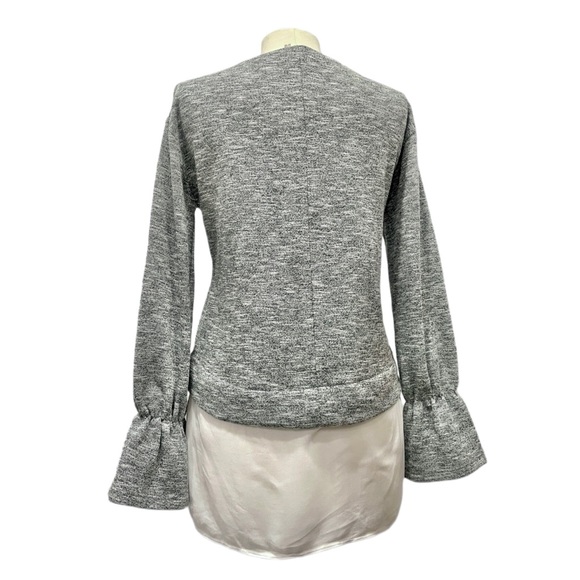 BCBGENERATION Heather Gray & White Mixed Media Long Sleeve Ruffle Cuff Blouse - Picture 5 of 12